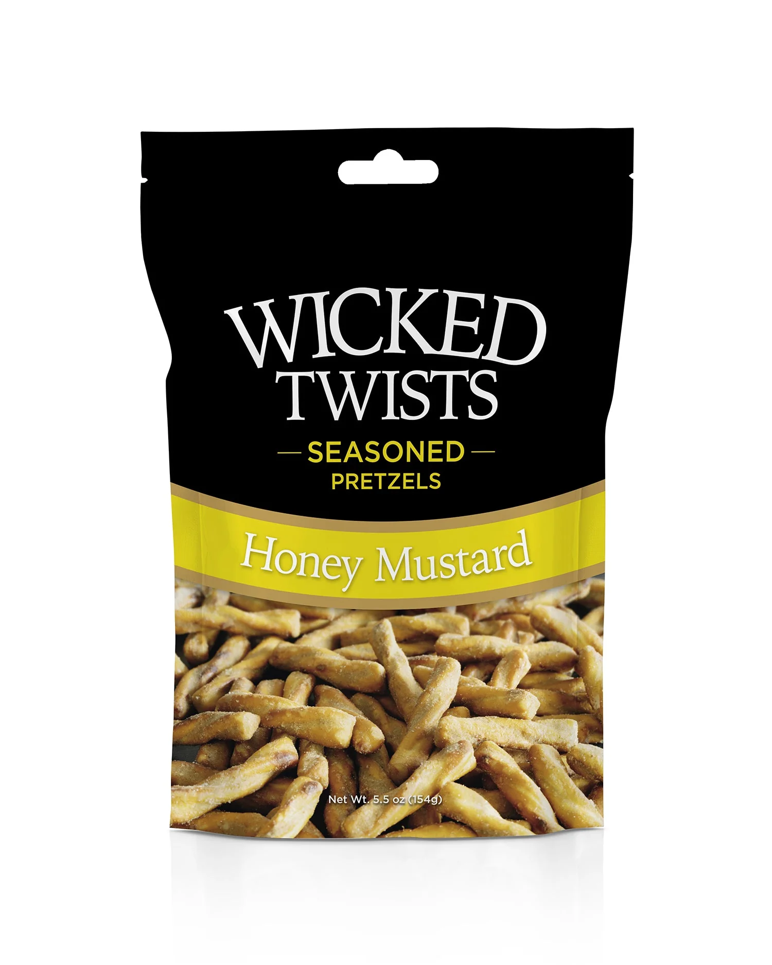 Wicked Twists Honey Mustard seasoned pretzels bag